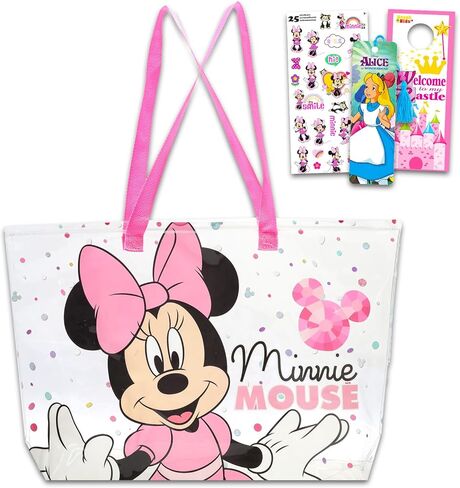 Disney Minnie Mouse Clear Tote Bag - Bundle with Clear Purse for Beach, Groceries, Storage Plus Stickers, More | Minnie Mouse Shoulder Bag for Women in Saudi Arabia