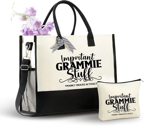InnoBeta Grammie Gifts Canvas Tote Bag for Grandma, Important Grammie Stuff Bag with Top Zipper Closure and Shoulder Strap for Birthday, Mother's Day, Christmas in Saudi Arabia
