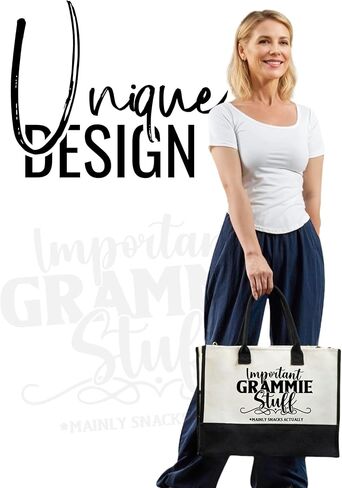 InnoBeta Grammie Gifts Canvas Tote Bag for Grandma, Important Grammie Stuff Bag with Top Zipper Closure and Shoulder Strap for Birthday, Mother's Day, Christmas in Saudi Arabia