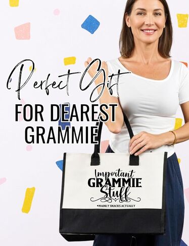 InnoBeta Grammie Gifts Canvas Tote Bag for Grandma, Important Grammie Stuff Bag with Top Zipper Closure and Shoulder Strap for Birthday, Mother's Day, Christmas in Saudi Arabia