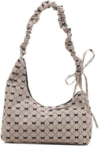 Korean Style Canvas Shoulder Bag – Lazy Chic Bow Tote for Women, Large Capacity Crossbody and Underarm Bag for Daily Commute in Saudi Arabia