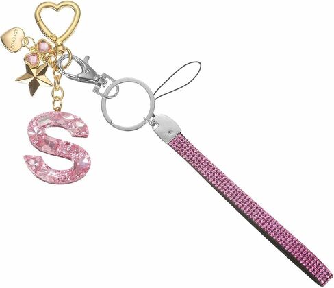 DEFANEX Cute Initial Letter Keychain - Bling Love Heart Star Keychains Women Key Chain with Wristlet in Saudi Arabia