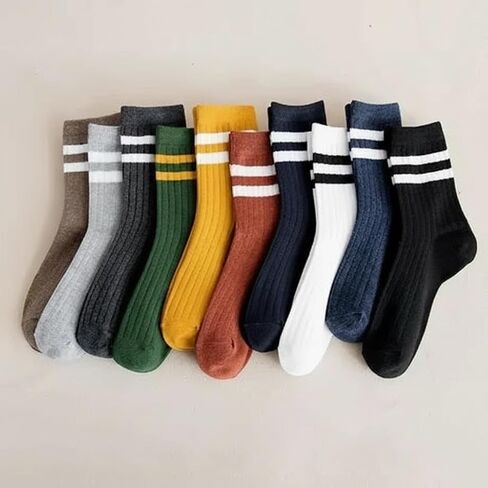 Crew Socks for Men Striped Breathable Casual Running Socks 5/10 Pairs in Saudi Arabia