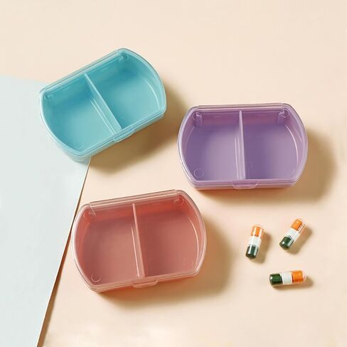 3PCS Small Pill Case Small Pill Organizer Pill Storage Device Portable Travel Pill Box Daily Medicine Storage Box 2 Compartments Pill Holder Pill Container for Vitamins, Fish Oil, Supplements in Saudi Arabia