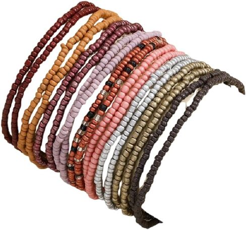 18Pcs Colorful Bohemia Seed Beaded Bracelets Handmade Adjustable Stackable Rainbow Beaded Stretch Bracelet Anket Multilayer Vaction Elastic Bracelet for Women Summer Beach Boho Jewelry Gifts in Saudi Arabia