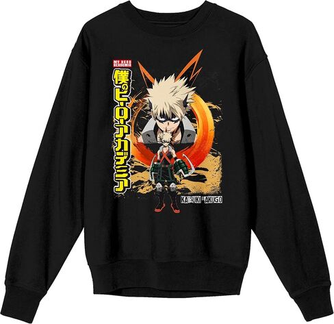سترة Bioworld My Hero Academia Bakugo Kanji تحمل شعار طاقم الرقبة وأكمام طويلة باللون الأسود للبالغين in Saudi Arabia