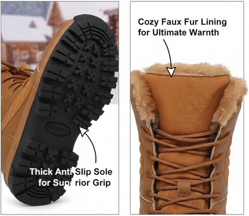 Silanway Women's Fashionable Outdoor Faux Fur Lined Snow Boots, Waterproof Insulated Anti-Slip Winter Warm Shoes for Cold Weather in Saudi Arabia