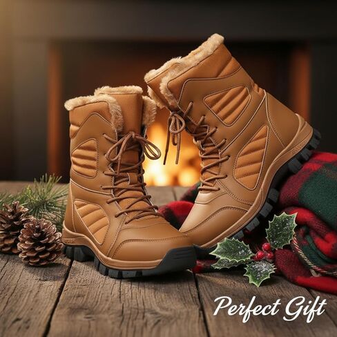 Silanway Women's Fashionable Outdoor Faux Fur Lined Snow Boots, Waterproof Insulated Anti-Slip Winter Warm Shoes for Cold Weather in Saudi Arabia