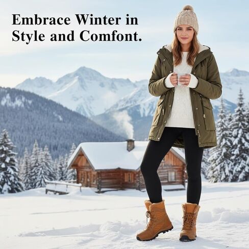 Silanway Women's Fashionable Outdoor Faux Fur Lined Snow Boots, Waterproof Insulated Anti-Slip Winter Warm Shoes for Cold Weather in Saudi Arabia