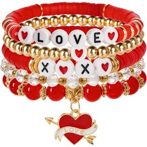 yeabwps Stacked Love & Heart Beaded Bracelets - Valentines Gifts for Her with LOVE Heart Charm for Girlfriend, Lover, Best Friends, Wife, Women in Saudi Arabia