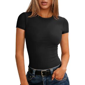 ANRABESS Women Short Sleeve Tops Summer 2026 Double Lined Crewneck T Shirt Basic Tight Workout Tee Y2k Clothes in Kuwait