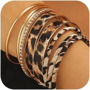 DEVINOTE Mottled Leopard Bangle Bracelet Set for Women Multilayer Punk Gold Stackable Leopard Bracelets Exaggerated Personalized Trendy Jewelry in Saudi Arabia