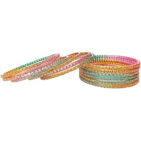 مجموعة أساور زجاجية مصممة بحجر الماس للنساء والفتيات | أساور زجاجية أنيقة | مجموعة تشودي الفاخرة | أساور نسائية تقليدية | مجوهرات عصرية - مجموعة من 12 قطعة (مقاس فاتح متعدد 2.4) in Saudi Arabia