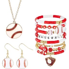 JDRGJTH 3 PCS Game Day Jewelry for Women Bracelets Necklace Dangle Earrings Sport Theme Jewelry Accessories for Sports Team Gifts in Saudi Arabia