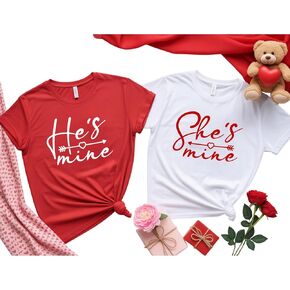 سويت شيرتات للأزواج من His She's Mine، ملابس لطيفة متطابقة لعيد الحب للزوج، والزوجة، والصديق، والصديقة، له ولها، تي شيرت شهر العسل متعدد الألوان in Kuwait