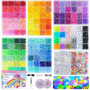 Gionlion 4200pcs Bony Beads for Bracelet Making Kit ، 48 Colour Kandi Beads Squelet Kit ، 2500pcs Rainbow Candy ، 1700pcs striefts strifts beads with 20 meter strings for Jewelry Making in Kuwait