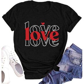 Womens Love Shirt Causl Loose Short Sleeve Letter Heart Graphic Tee Summer Tops in Saudi Arabia