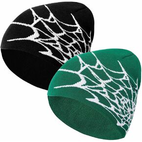 2 قطعة Y2K العنكبوت شبكة قبعة متماسكة للرجال البديل الجرونج نمط لينة بسط قبعات الجمجمة لأزياء الشارع اليومية الشتاء in Kuwait