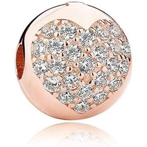 Pink Cherry Blossom CZ Clip 925 Sterling Silver Bead love heart Charm Clip Charm Lock Stopper Charm Spacer Charm for Pandora Charms Bracelet (Rose Gold Love Charms) in Saudi Arabia