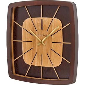 Bulova Clocks C4382 Darien 15.75" Mid-Century Wall Clock – Solid Hardwood Espresso Frame, Retro Wooden Dial, Radiating Hour Markers, Accurate Quartz Movement in Saudi Arabia