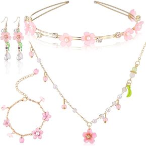 Tondiamo 4 Pcs Lily of the Valley Fairy Jewelry Set Lily of the Valley Necklace Bracelet Earrings Headband Renaissance Cottagecore Spring Floral Fairy Hair Accessories for Women Bride Wedding in Saudi Arabia