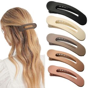 5 Pcs Flat Hair Clips, 2 Styles Large Lay Flat Claw Clips for Women Girls,Strong Hold Non-slip Matte Hair Claws for Thick Thin Hair(Brown&White) in Saudi Arabia