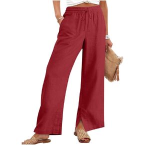 Linen Pants Women 2026 Trendy Wide Leg Drawstring Elastic Waist Palazzo Trousers Summer Casual Beach Vacation Clothes in Saudi Arabia