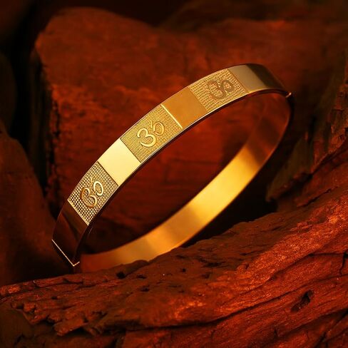 DHWANI ASTRO Om Kada (IGP Gold Plated) – Spiritual Bracelet for Peace, Positivity & Protection | Stainless Steel, Rust-Free, Daily Wear Kada for Men in Saudi Arabia