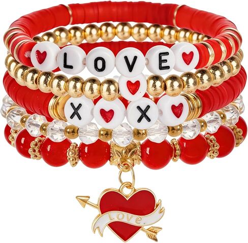 yeabwps Stacked Love & Heart Beaded Bracelets - Valentines Gifts for Her with LOVE Heart Charm for Girlfriend, Lover, Best Friends, Wife, Women in Saudi Arabia