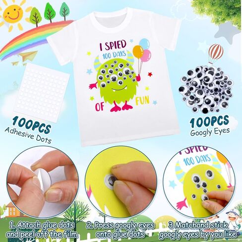 BOARDFEB DIY 100 Days of School Shirt Kit - Creative Craft T-Shirt with 100 Googly Eyes and Adhesive Dots for Celebration Activities(5-7 Years) in Saudi Arabia