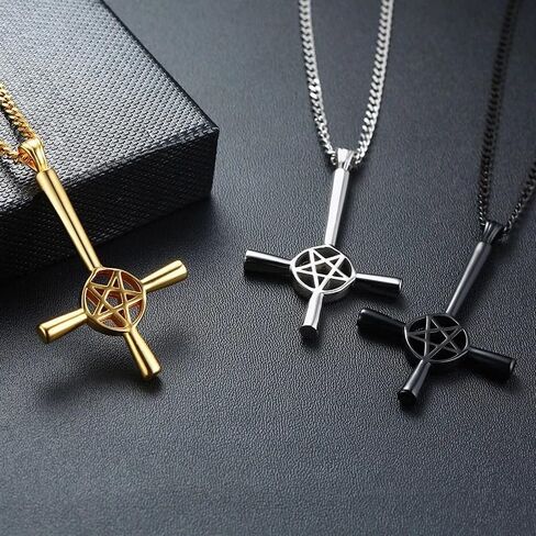 925 Sterling Silver Upside Down Cross Necklace, Cool Punk Upside Down Cross Satan David Star Pendant Necklaces for Men, Vintage Cuban Chain Collar Rosary Gifts Jewelry, Inverted Cross Necklace. Inverted Cross Pendant, Upside down chain in Saudi Arabia