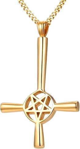 925 Sterling Silver Upside Down Cross Necklace, Cool Punk Upside Down Cross Satan David Star Pendant Necklaces for Men, Vintage Cuban Chain Collar Rosary Gifts Jewelry, Inverted Cross Necklace. Inverted Cross Pendant, Upside down chain in Saudi Arabia