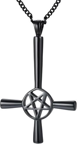 925 Sterling Silver Upside Down Cross Necklace, Cool Punk Upside Down Cross Satan David Star Pendant Necklaces for Men, Vintage Cuban Chain Collar Rosary Gifts Jewelry, Inverted Cross Necklace. Inverted Cross Pendant, Upside down chain in Saudi Arabia
