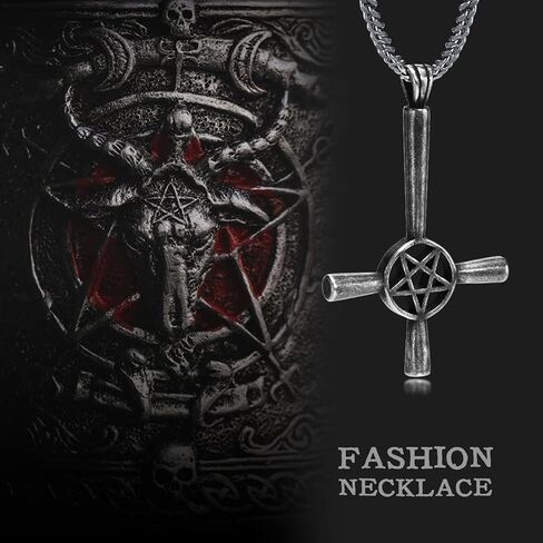 925 Sterling Silver Upside Down Cross Necklace, Cool Punk Upside Down Cross Satan David Star Pendant Necklaces for Men, Vintage Cuban Chain Collar Rosary Gifts Jewelry, Inverted Cross Necklace. Inverted Cross Pendant, Upside down chain in Saudi Arabia