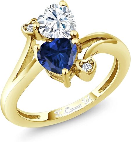 Gem Stone King Customized and Personalized Engraved Engagement Ring For Women | 6MM Heart Shape | Gemstone Birthstone | 18K Yellow Gold Plated Silver | Wedding Anniversary Promise Ring in Saudi Arabia