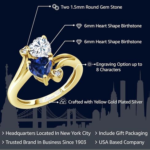 Gem Stone King Customized and Personalized Engraved Engagement Ring For Women | 6MM Heart Shape | Gemstone Birthstone | 18K Yellow Gold Plated Silver | Wedding Anniversary Promise Ring in Saudi Arabia