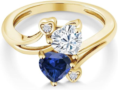 Gem Stone King Customized and Personalized Engraved Engagement Ring For Women | 6MM Heart Shape | Gemstone Birthstone | 18K Yellow Gold Plated Silver | Wedding Anniversary Promise Ring in Saudi Arabia