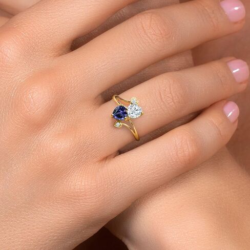 Gem Stone King Customized and Personalized Engraved Engagement Ring For Women | 6MM Heart Shape | Gemstone Birthstone | 18K Yellow Gold Plated Silver | Wedding Anniversary Promise Ring in Saudi Arabia