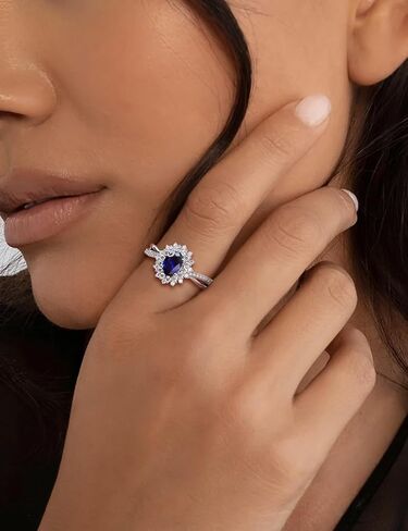 RANDES Oval Engagement Ring Sterling Silver/14K Gold Plated Sapphire/Emerald/Ruby/Aquamarine 2 Cttw Gemstone Halo Rings Split Shank Statement Rings for Women Size 6-10 in Saudi Arabia