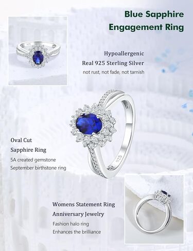 RANDES Oval Engagement Ring Sterling Silver/14K Gold Plated Sapphire/Emerald/Ruby/Aquamarine 2 Cttw Gemstone Halo Rings Split Shank Statement Rings for Women Size 6-10 in Saudi Arabia