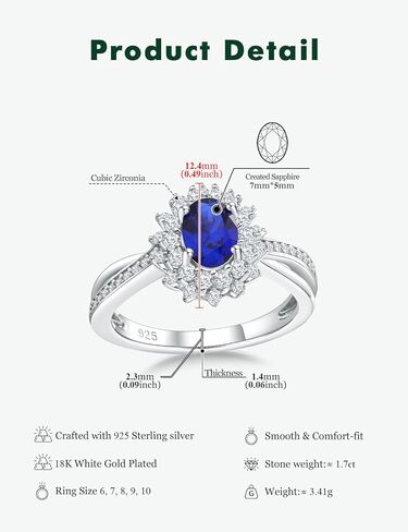 RANDES Oval Engagement Ring Sterling Silver/14K Gold Plated Sapphire/Emerald/Ruby/Aquamarine 2 Cttw Gemstone Halo Rings Split Shank Statement Rings for Women Size 6-10 in Saudi Arabia