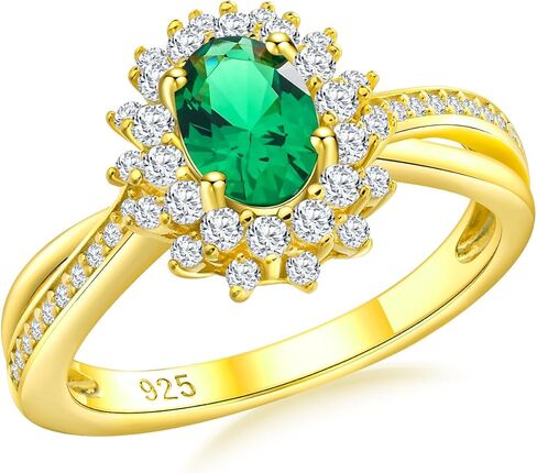 RANDES Oval Engagement Ring Sterling Silver/14K Gold Plated Sapphire/Emerald/Ruby/Aquamarine 2 Cttw Gemstone Halo Rings Split Shank Statement Rings for Women Size 6-10 in Saudi Arabia