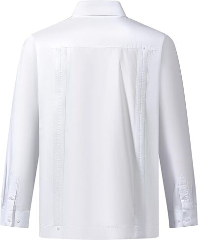 قمصان MAXJON الرجالية Guayabera للرجال بأكمام طويلة قمصان كوبية بأزرار خاطفة قمصان Guayabera المكسيكية بأربعة جيوب in Kuwait
