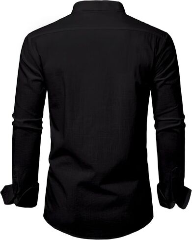 DELCARINO Mens Linen Band Collar Beach Shirts Casual Button Down Solid Plain Long Sleeve Hawaiian Shirts in Saudi Arabia