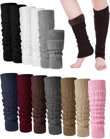 Shihanee 10 Pairs Winter Fleece Lined Leg Warmers for Women Warm Thicken Knit Cable Leg Warmers Skating Long Boot Socks for Indoor Outdoor in Saudi Arabia