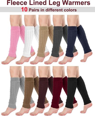 Shihanee 10 Pairs Winter Fleece Lined Leg Warmers for Women Warm Thicken Knit Cable Leg Warmers Skating Long Boot Socks for Indoor Outdoor in Saudi Arabia