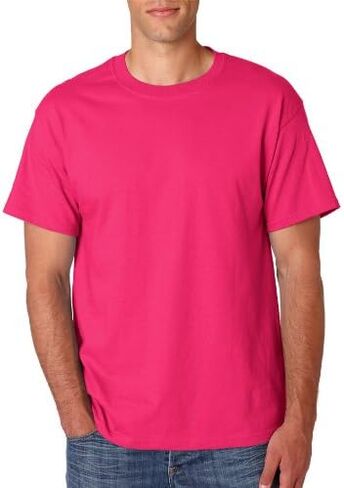 Hanes Men's Beefy Short Sleeve T 6.1 oz T-Shirt, Wow Pink, 2XL in Saudi Arabia