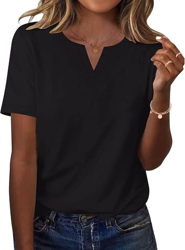 LOMON Womens Short Sleeve V Neck T Shirts Summer Tops Basic Tees Business Casual Blouses Trendy Fashion Clothes in Saudi Arabia