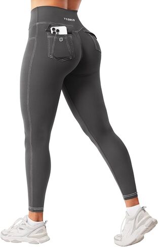 CoreFlex Women Workout Leggings with Pockets Scrunch Butt Lifting Gym Cargo Denim-Look Yoga Pants in Saudi Arabia