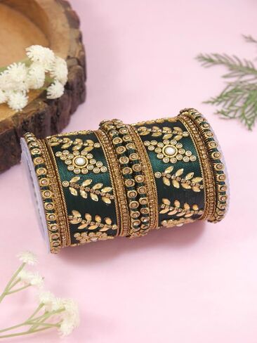 I Jewels Gold Plated Indian Bollywood Wedding Handcrafted Elegant Green Bangles Chuda Bangle Set for Bridal/Women in Saudi Arabia